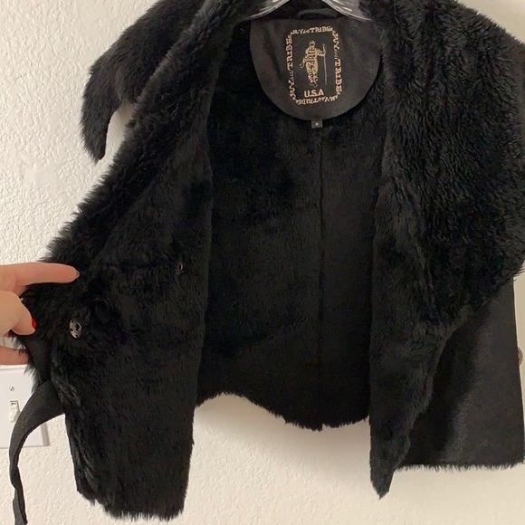 Tribe Asymmetrical Leather & Faux Fur Vest - Picture 11 of 12